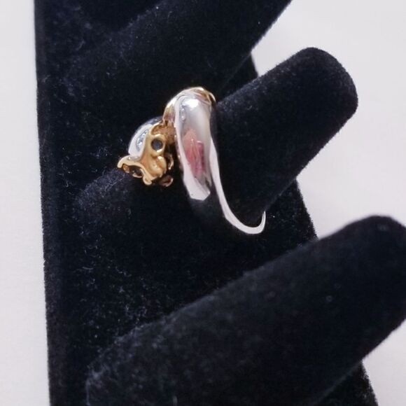 Two tone Gold & Silver twins lion head Ring - Picture 1 of 7